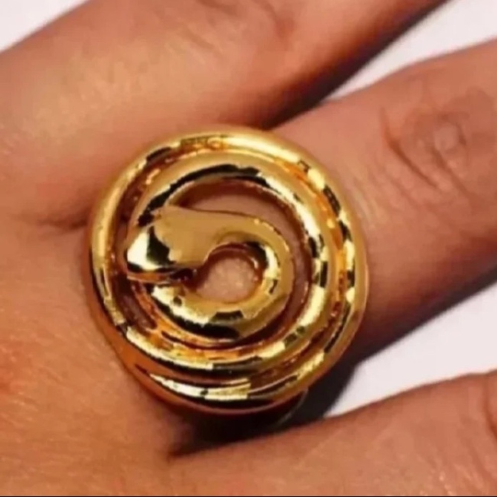 18K Gold Mens Cobra Snake Statement Ring with Red Garnet Eyes